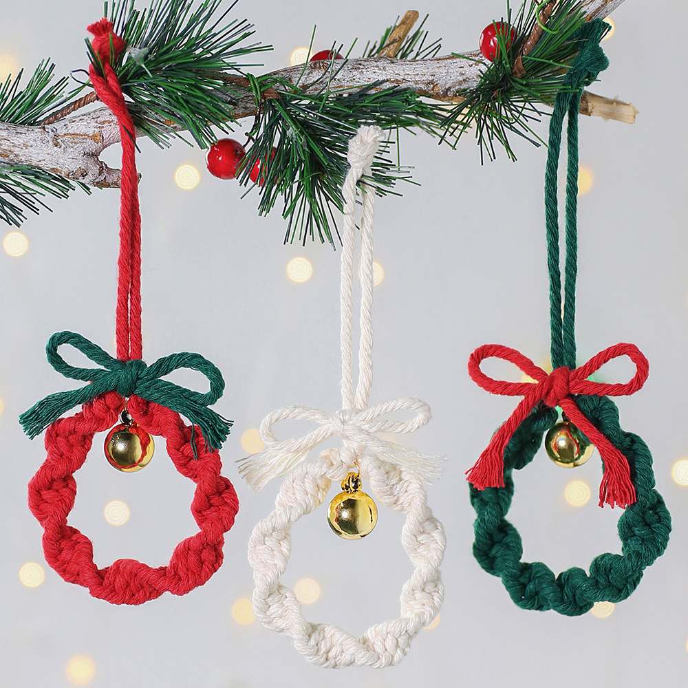 Artilady Christmas Tree  Ornaments Hand Woven Wall Decor Room Mini Macrame Decoration Boho Wall Hanging