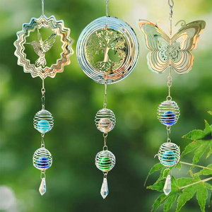 3D Stainless Steel Wind Spinners Bearing Rotation Hummingbird Butterfly Tree Of Life Sun Catcher Crystal Ball Wind Chimes