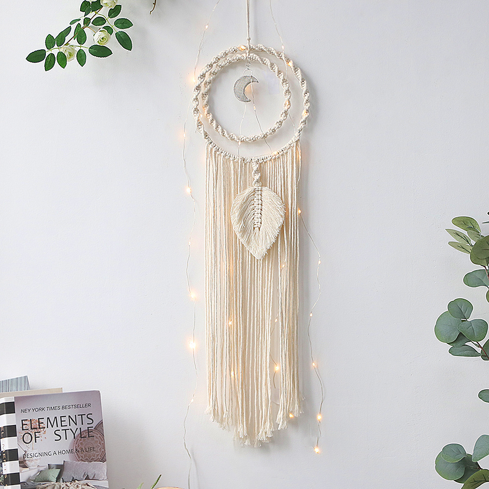 Handmade Macrame White Dreamcatcher Dream Catcher Tapestry Moon Charm Pendant Boho Led Wall Hangings Decor Online Decor