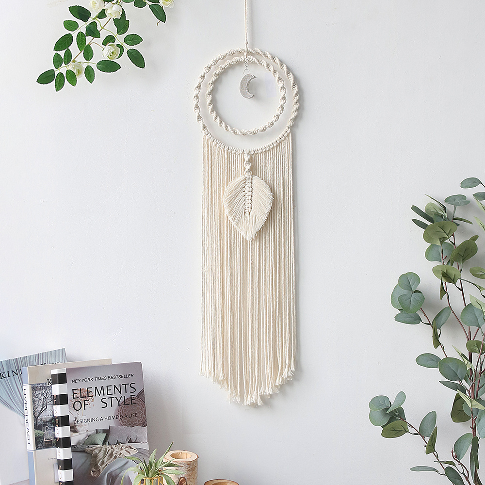 Handmade Macrame White Dreamcatcher Dream Catcher Tapestry Moon Charm Pendant Boho Led Wall Hangings Decor Online Decor