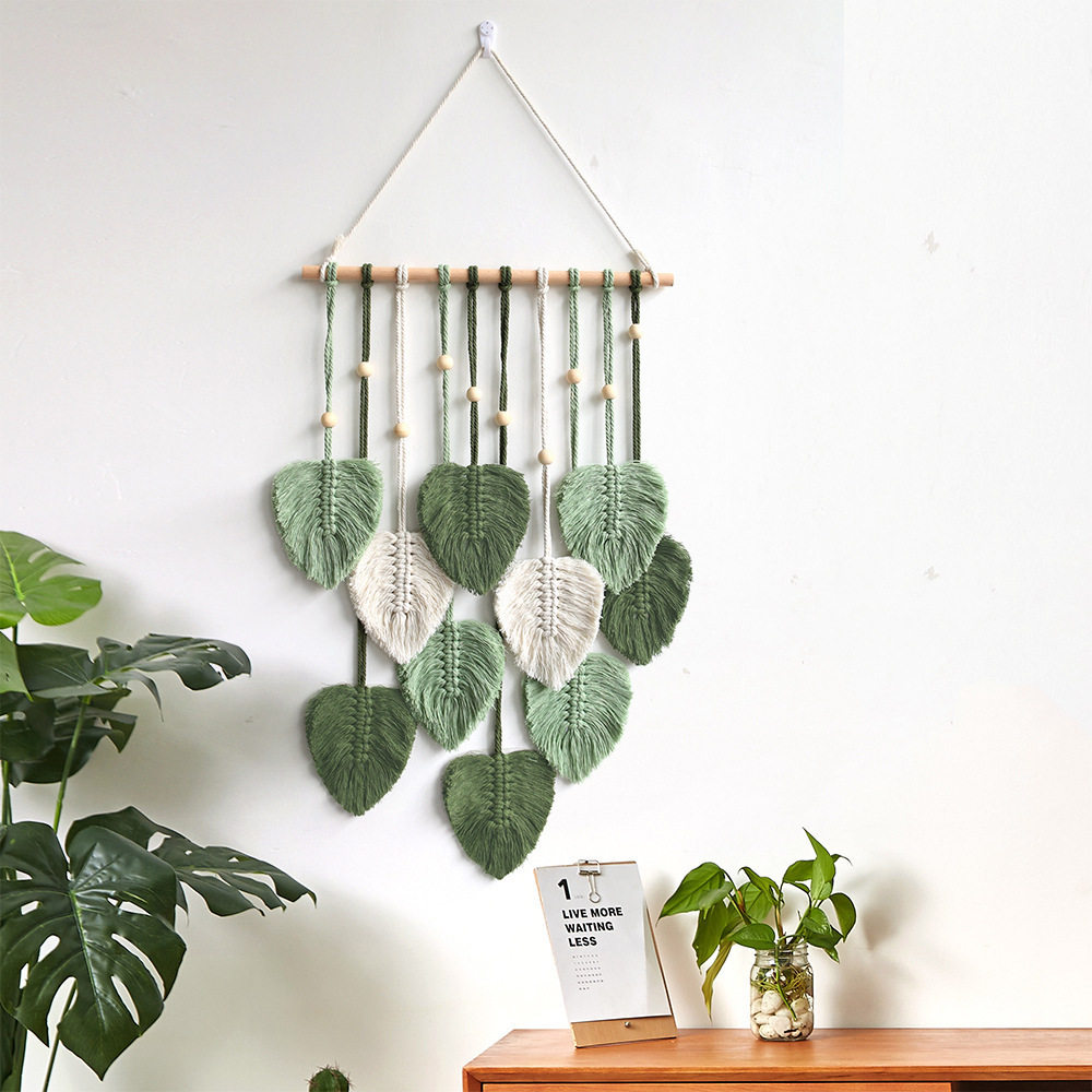 Macrame Leaf Wall Hanging Handmade Boho Decor Macrame Tapestry Green Leaves Wall Art Nursery Home Decor Housewarming Gift