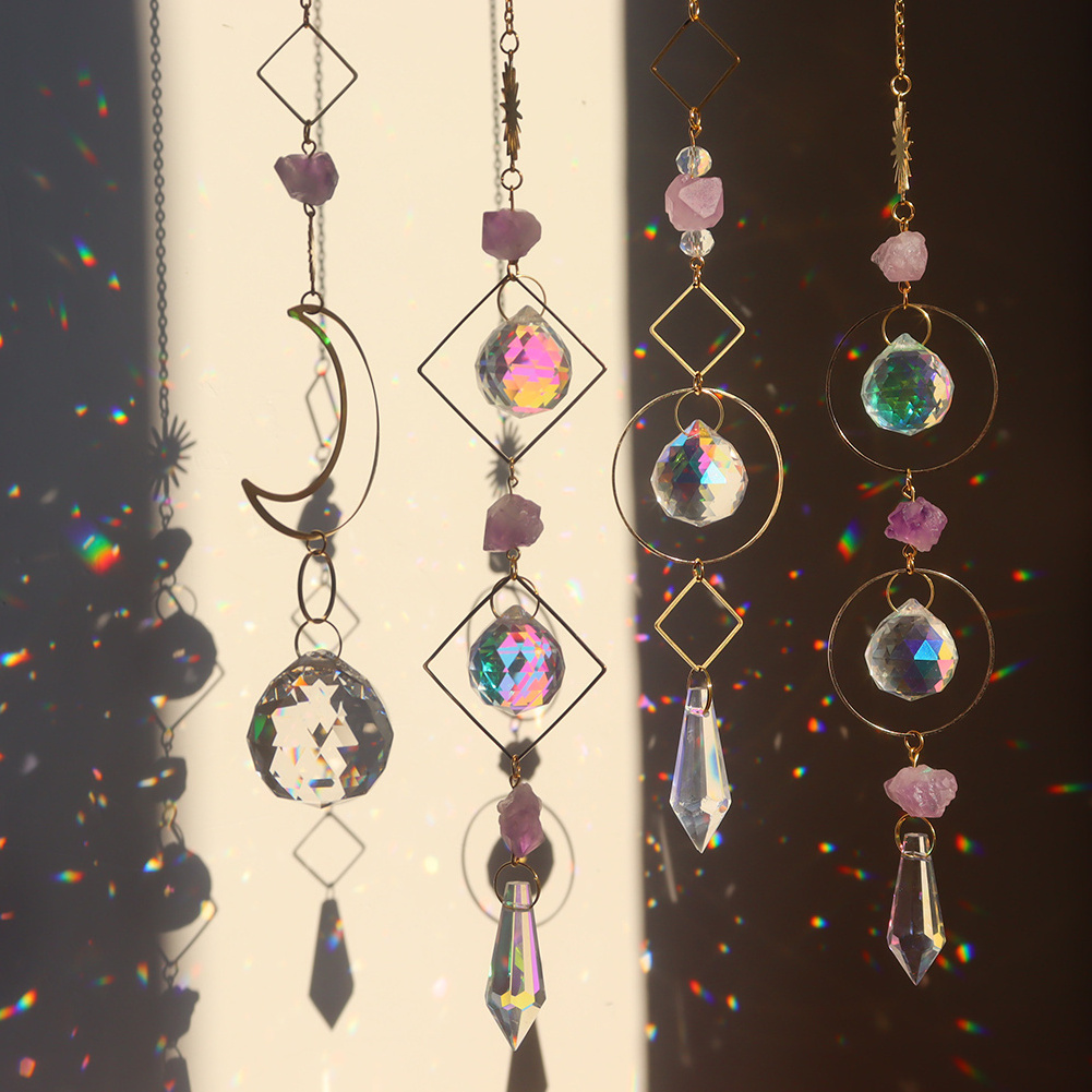 Sun catcher Crystal Wind chimes Moon Pendant Handmade Sun Light rainbow Catcher Handmade Garden Window Curtain Chandelier Decor