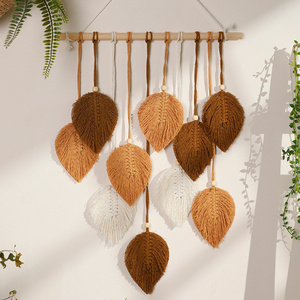 Macrame Leaf Wall Hanging Green Brown Wall Decor For Nursery Hand-Woven Cotton Large Macrame Tapestry Leaves Art Home Decoration