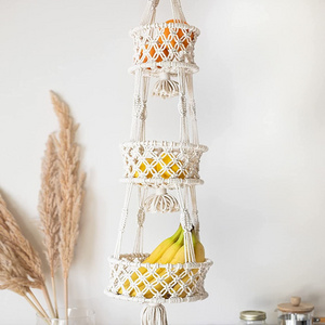 3 Tier Macrame Hanging Basket Boho Home Decor Flower Plant Holder Hanging Fruit Basket for Kitchen Indoor Outdoor Decorative