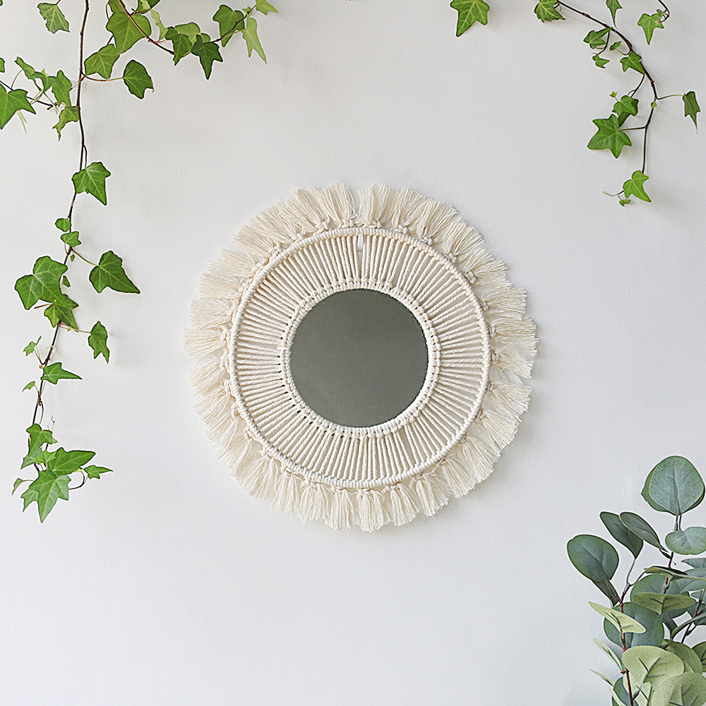 Artilady Round Mirror Macrame Mirror glass Wall Boho Home Decor for Apartment Living Room Bedroom Baby Nursery Dorm