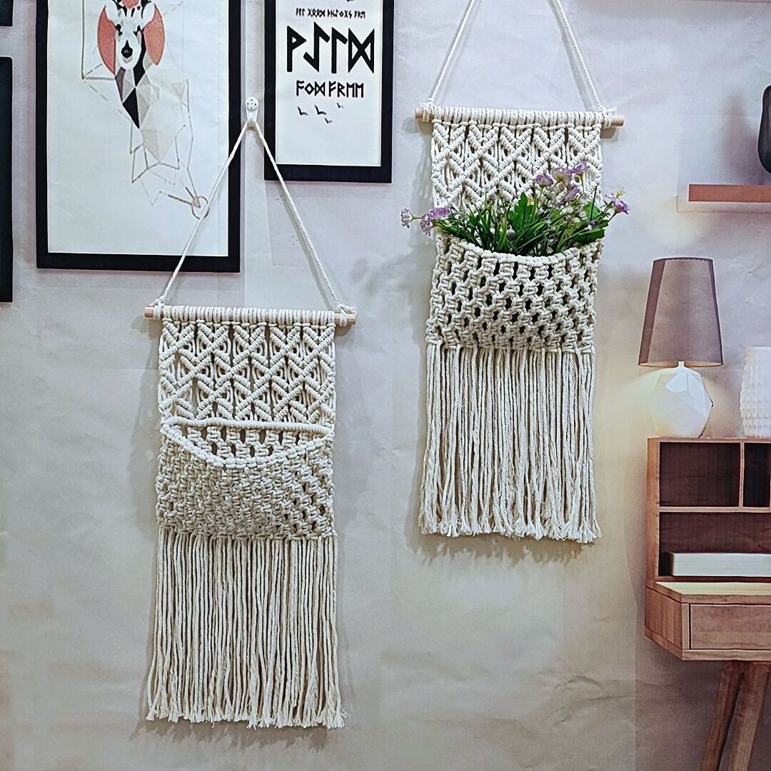 Nordic Handmade White Basket Wall Decorations Living Room Macrame Wall Hanging For Living Room Bedroom