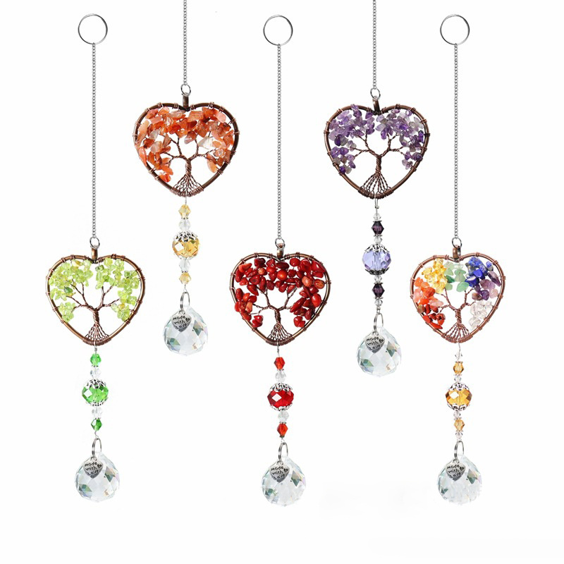 Window Curtain Wall Decor Heart Glass Crystal Windchime Wind Chime StoneTree Of Life Metal Outdoor Crafts Garden Ornaments