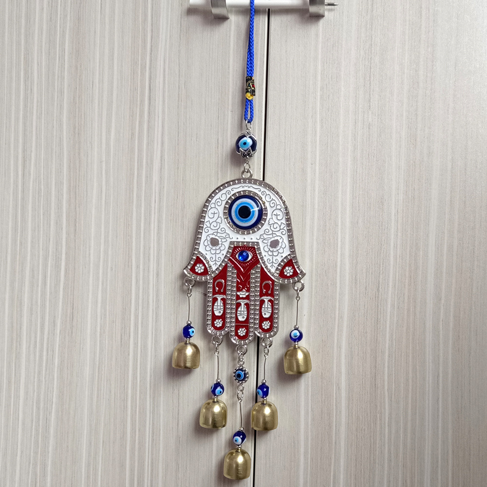 Fatima Hand Wind Chimes Hanging Ornaments Blue Evil Eyes Metal Wind Chimes Outdoor Hamsa Garden Wall Hanging Decoration