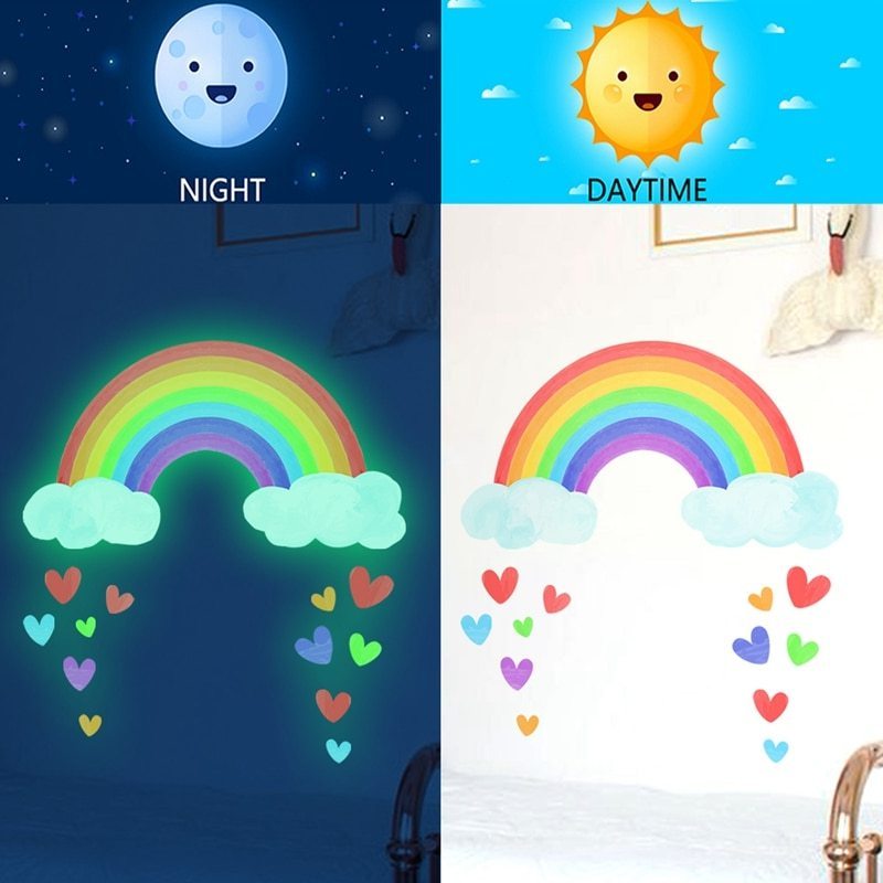 Cartoon Rainbow Luminous Wall Stickers Mushroom Home Decor Cloud Heart DIY Wall Decal For Baby Kids Room Window Sticker Ornament