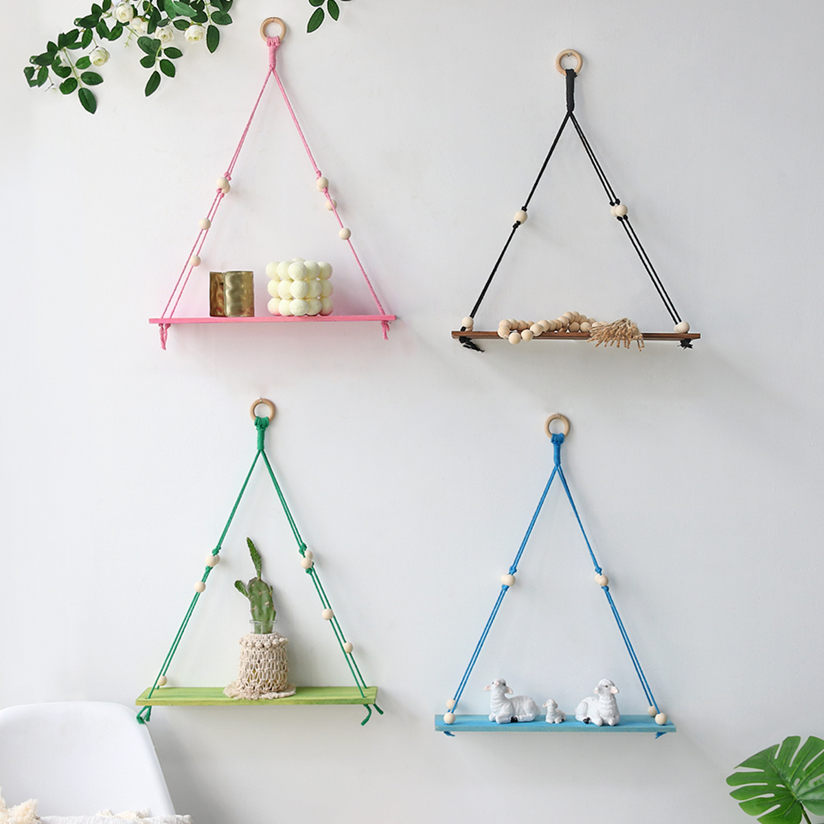 Handmade Wall Pot Tapestry Floating Candle Holder Plants Swing Hanging Macrame Wooden Hanger Shelf Indoor Hogar Home Decor