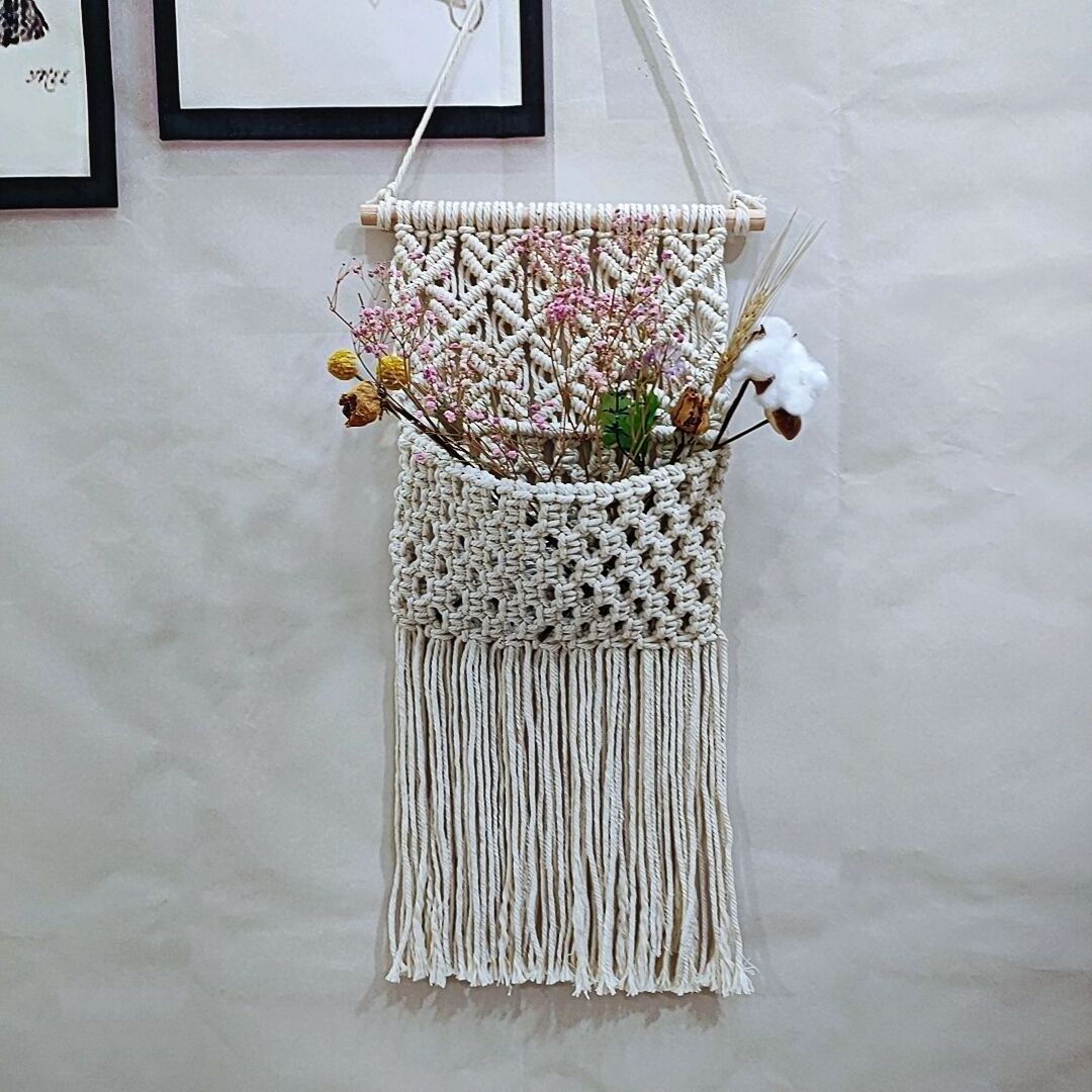 Nordic Handmade White Basket Wall Decorations Living Room Macrame Wall Hanging For Living Room Bedroom