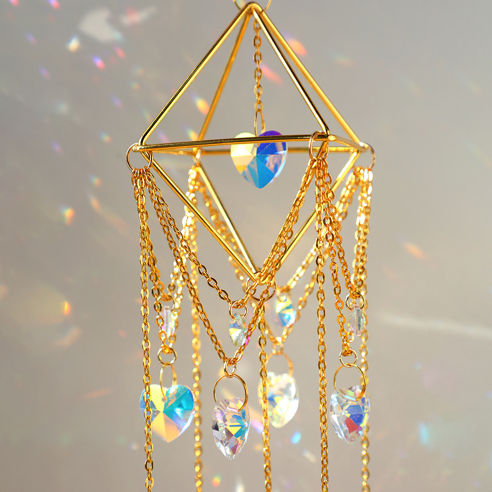 Sun Catcher Crystal Wind Chime Sun Catcher Quartz Rainbow Crystal Prism With Heart Star Pendant Garden Window Wall Decor