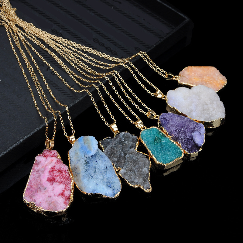 Wholesale Crystals And Raw Uncut Gemstones Healing Color Crystal Agete Jewelry Natural Stone Pendant Irregularity Necklace