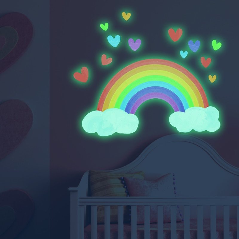 Cartoon Rainbow Luminous Wall Stickers Mushroom Home Decor Cloud Heart DIY Wall Decal For Baby Kids Room Window Sticker Ornament