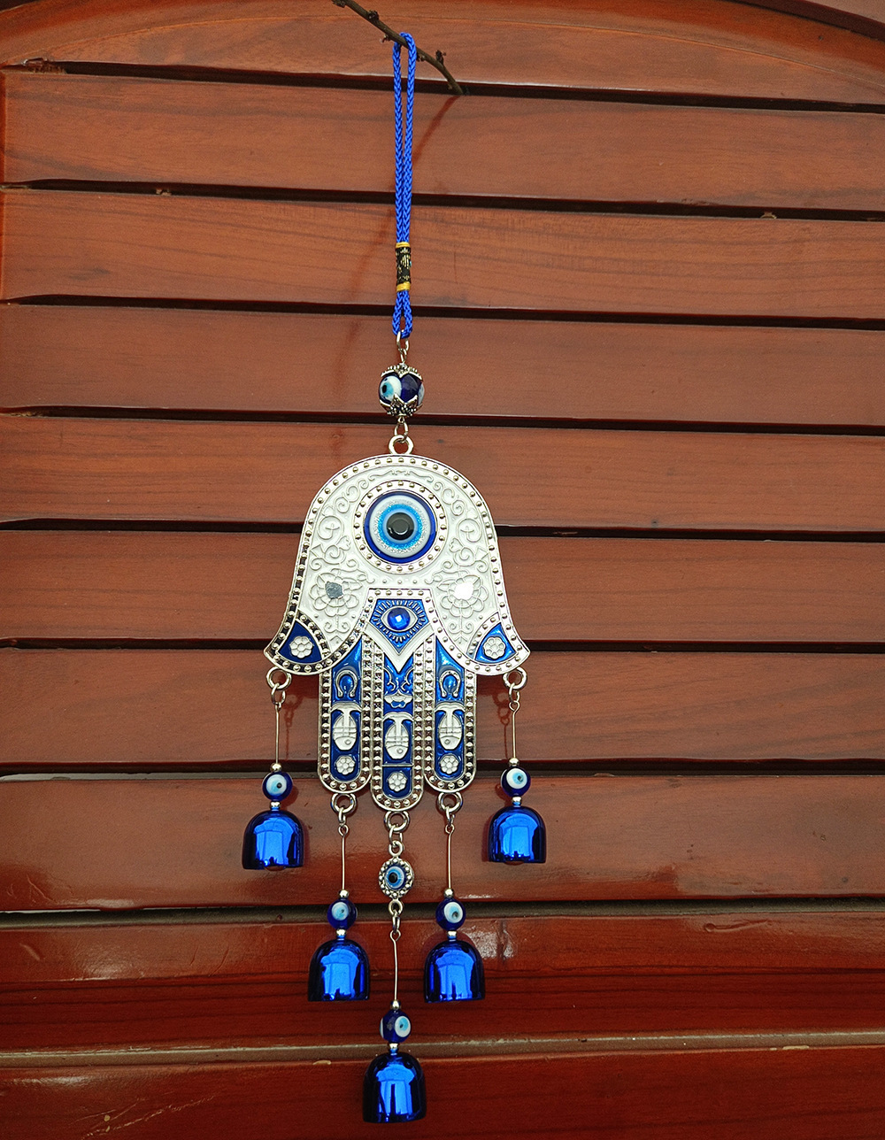 Fatima Hand Wind Chimes Hanging Ornaments Blue Evil Eyes Metal Wind Chimes Outdoor Hamsa Garden Wall Hanging Decoration