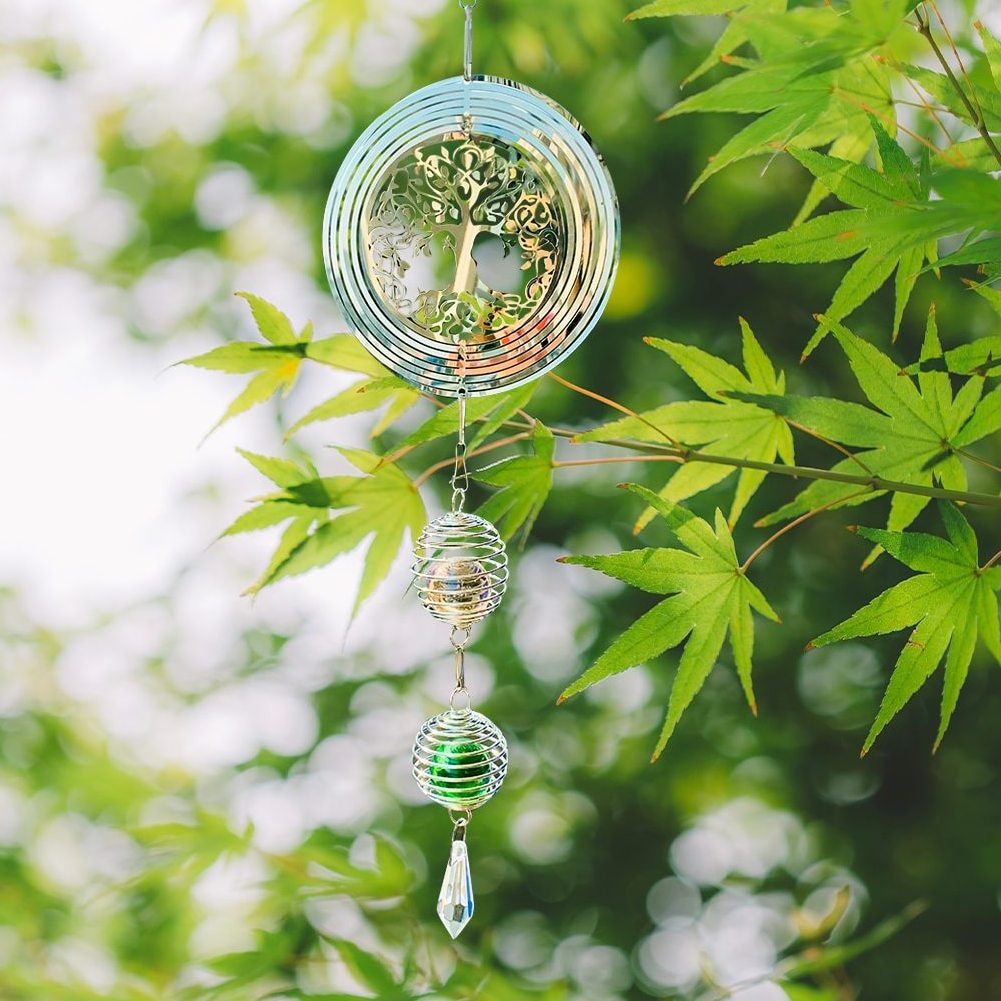 3D Stainless Steel Wind Spinners Bearing Rotation Hummingbird Butterfly Tree Of Life Sun Catcher Crystal Ball Wind Chimes