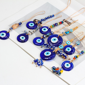 Artialdy Lucky Eye Glass Turkish Blue Eye Pendant Wall Hanging Multi Color Bead Handmade Decoration for Home Living Room Car