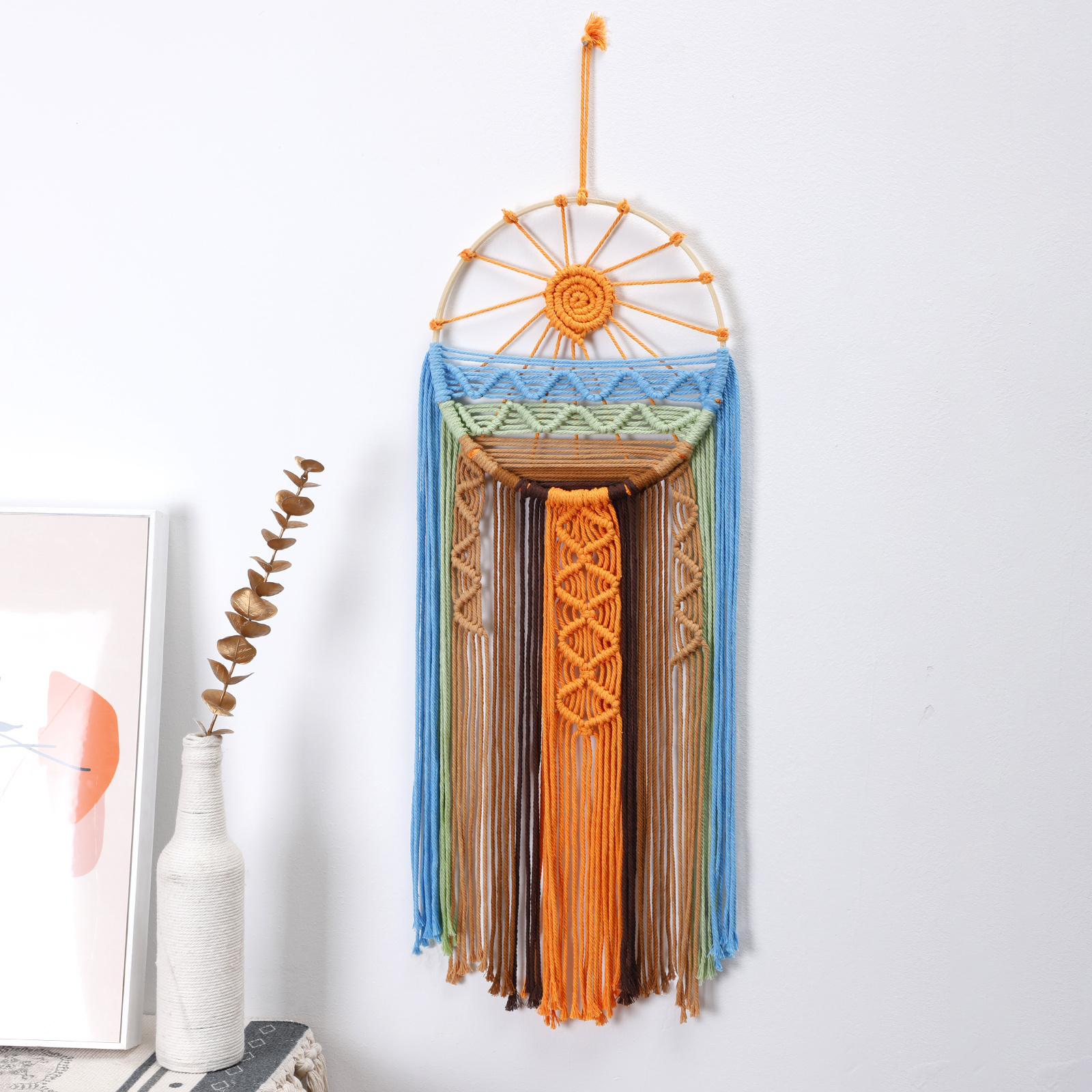 Sunrise Sunset Macrame Dream Catcher Wall Decor Modern Sun On The Sea Wall Art Dreamcatcher For Nursery Wall Hanging Gift