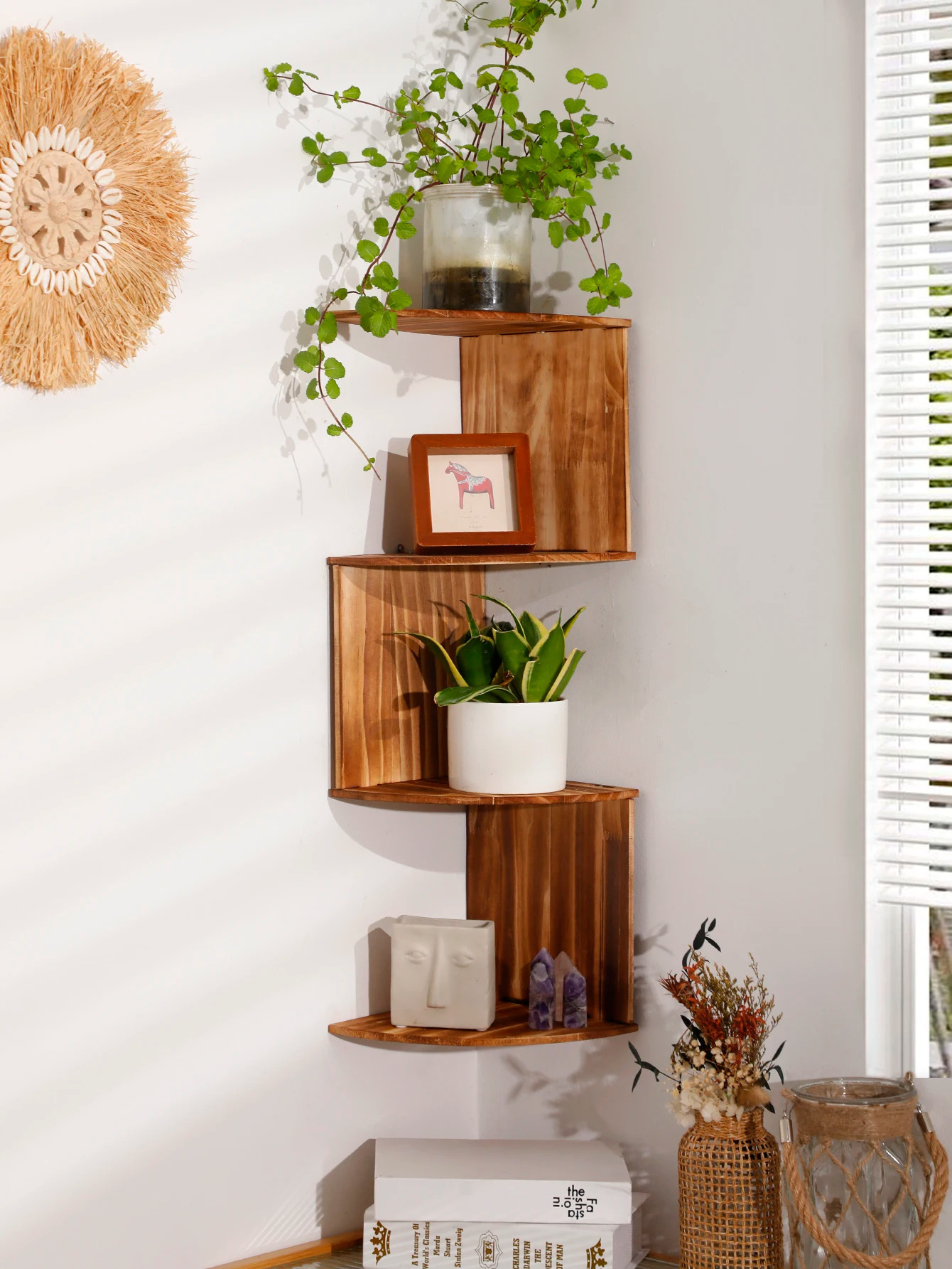 Wooden Corner Shelves Floating Wall Organizer Storage Multi Wall Mount Shelves Aesthetic Corner Shelf Bathroom Living Room Decor