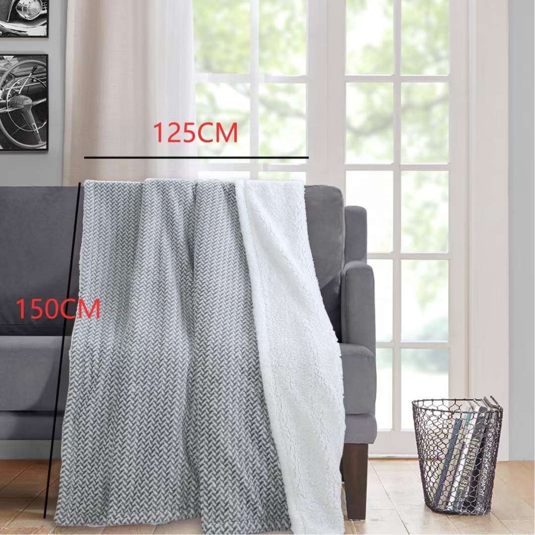 Plaid Sherpa Blanket Throw Fuzzy Light Gray Checkered Flannel Fleece Blanket for Couch Bed Warm Soft Plush Microfiber