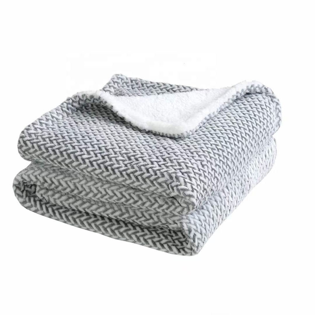 Plaid Sherpa Blanket Throw Fuzzy Light Gray Checkered Flannel Fleece Blanket for Couch Bed Warm Soft Plush Microfiber