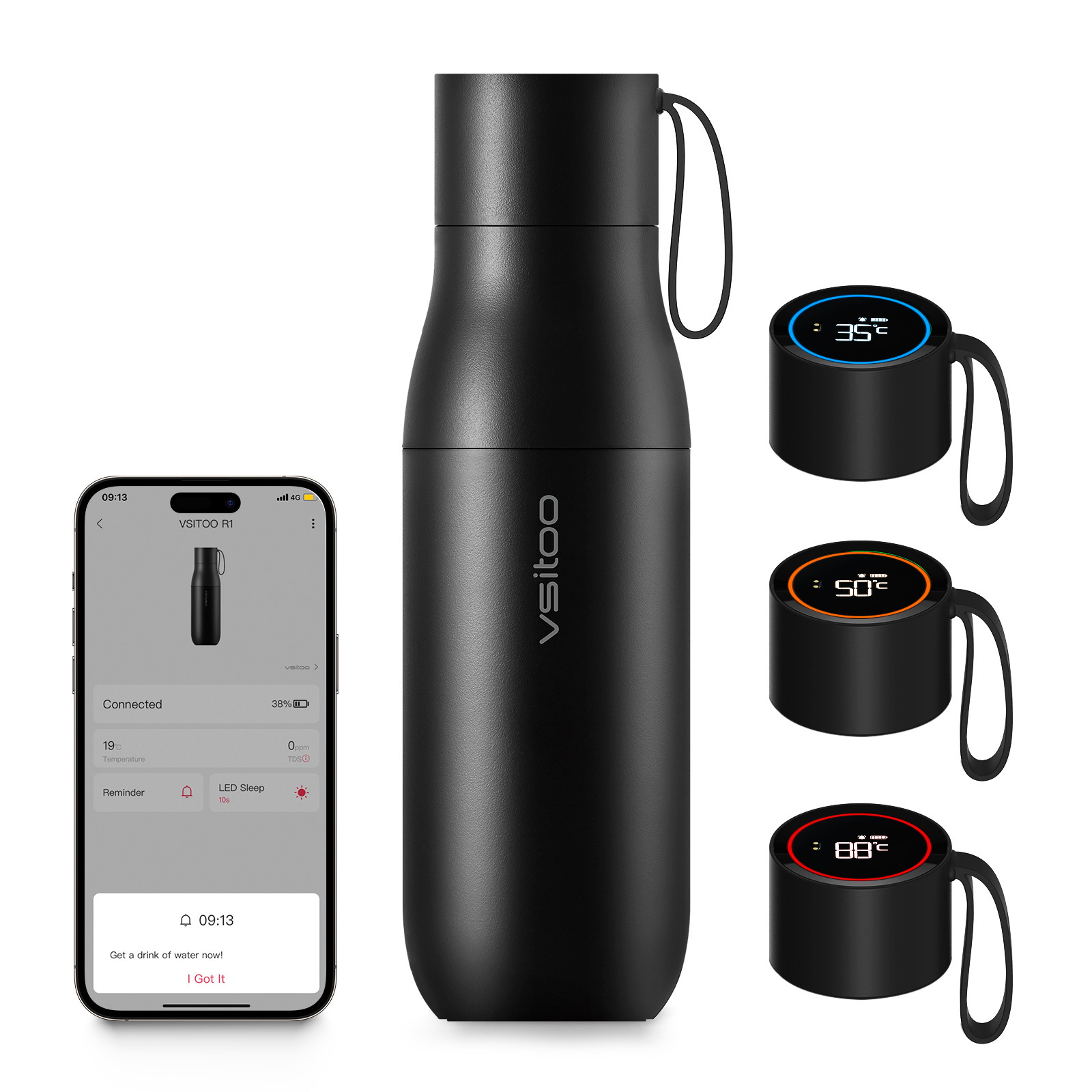 Vsitoo S1Pro Smart IPX7 Sports Water Bottle Vacuum Insulated Bottle LCD Temperature Display Coffee Thermos