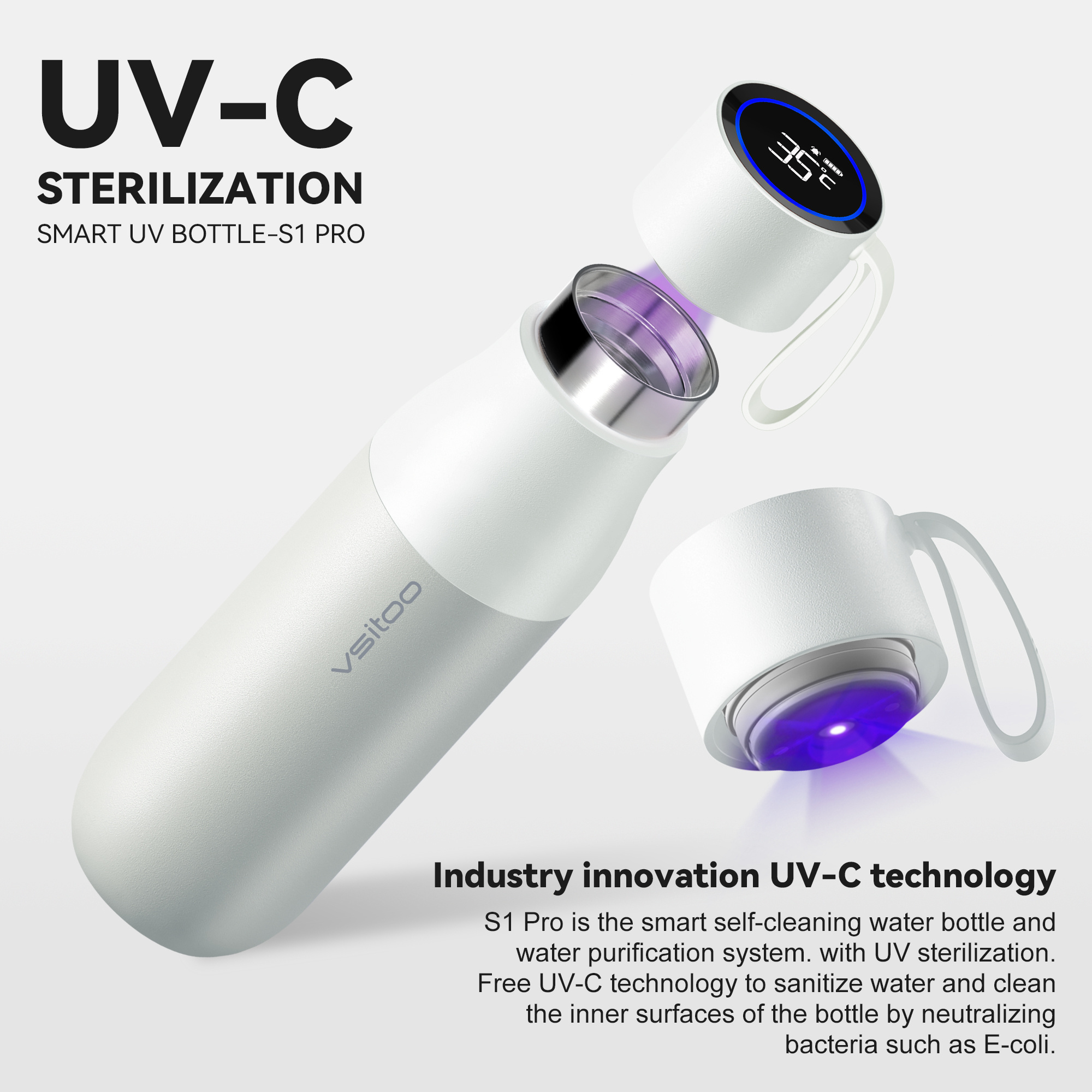 smart app UV self cleaning stainless steel water bottle Vacuum Flasks & thermoses  Temperature display drinking remidner