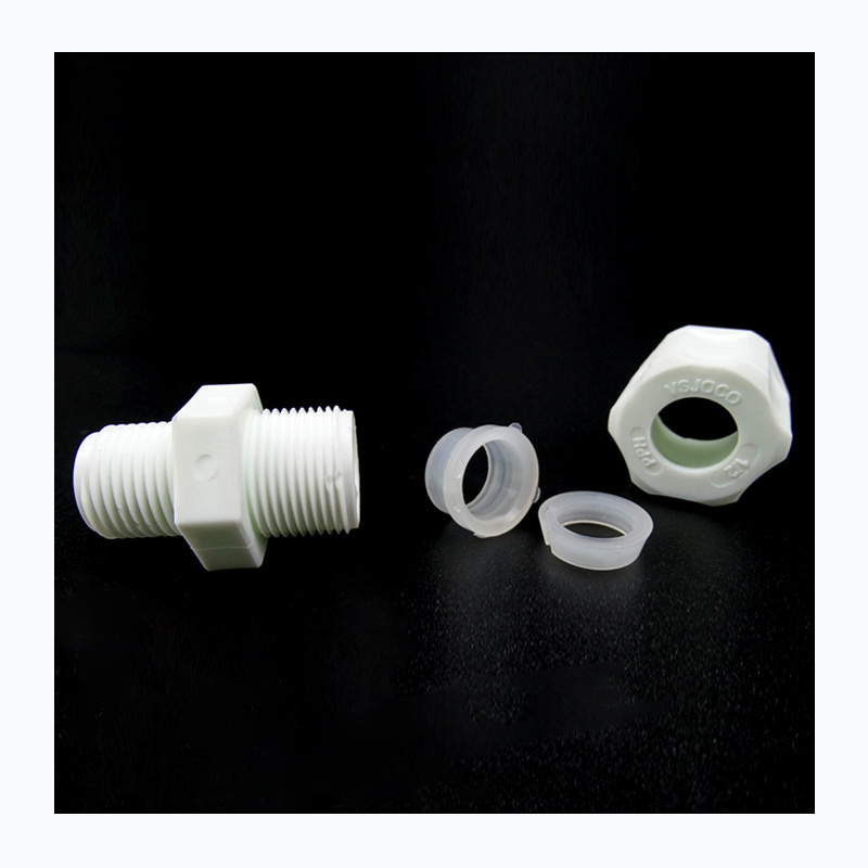 PP tube fitting plastic joint PP double ferrule compression male connectors straight direct pipe joint