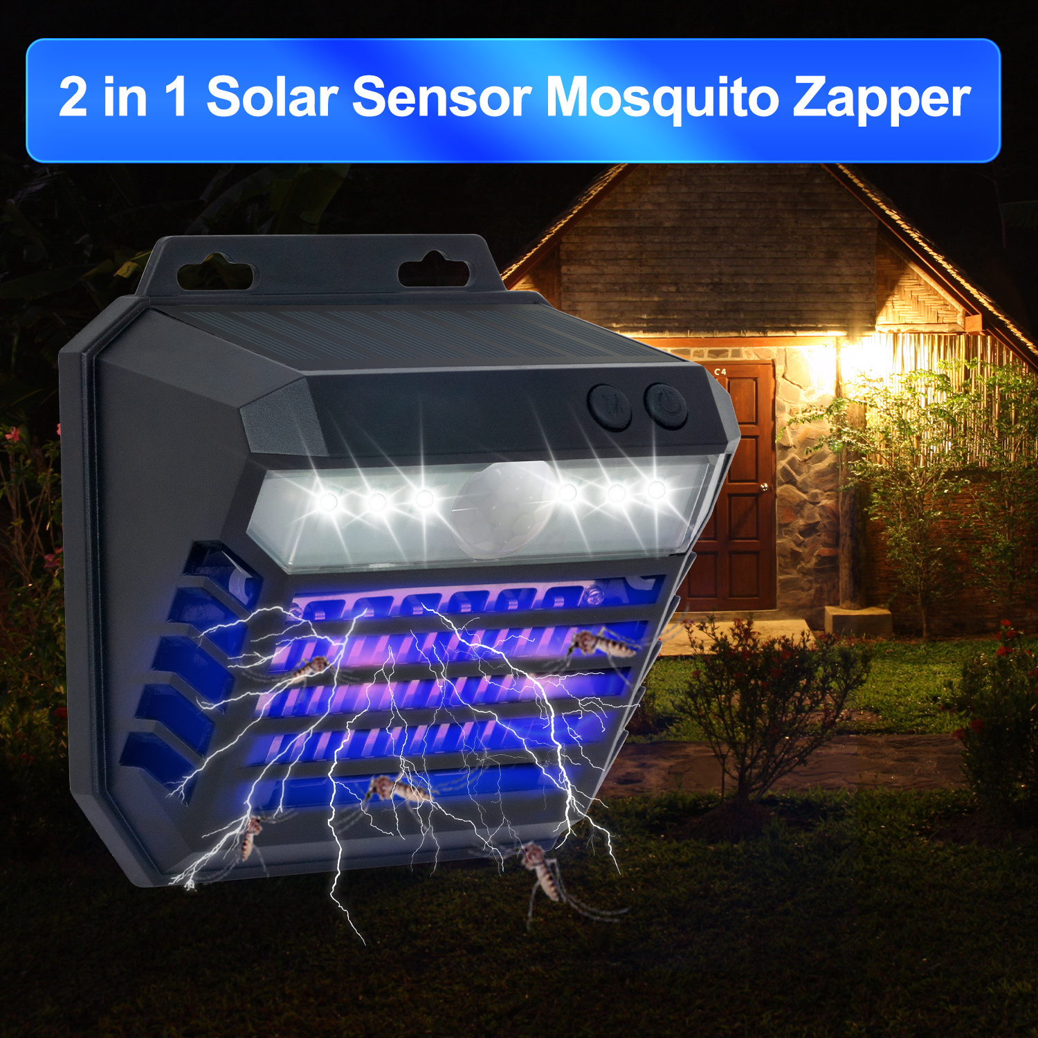 New Hands-Free Pest Control 2-in-1 Solar UV Bug Zapper Mosquito Killer Outdoor Portable Fly Trap