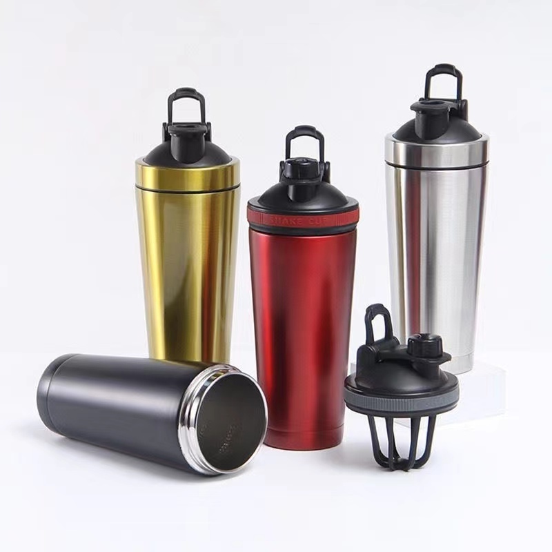 Custom logo stainless steel 100% leak proof protein sport shaker bottle double wall insulated vacuum gym fitness bottle  shaker