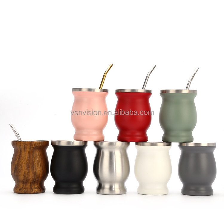 Wholesale Portable Stainless Steel Double wall Yerba Gourd Tea Mate Cup set with Bombilla Straw