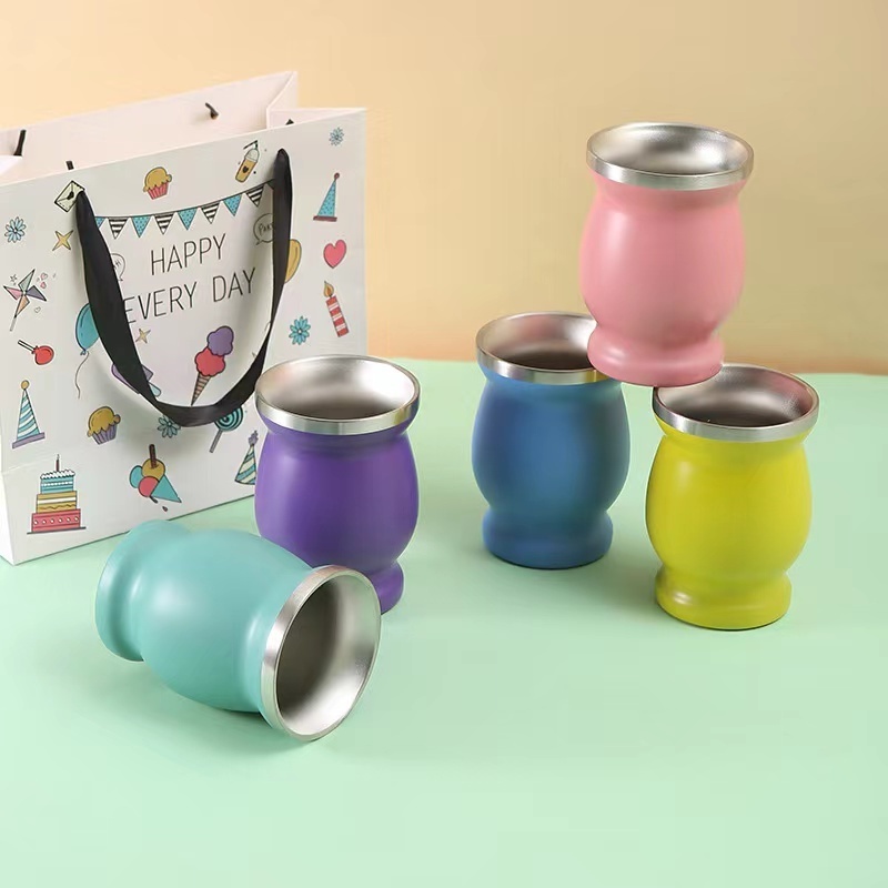 Wholesale Portable Stainless Steel Double wall Yerba Gourd Tea Mate Cup set with Bombilla Straw