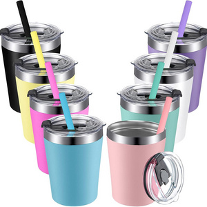 Wholesale 8oz 12oz Stainless Steel Toddler Double-wall Vacuum Cups for Kids Coffee Mug With Silicone Straw and Lid