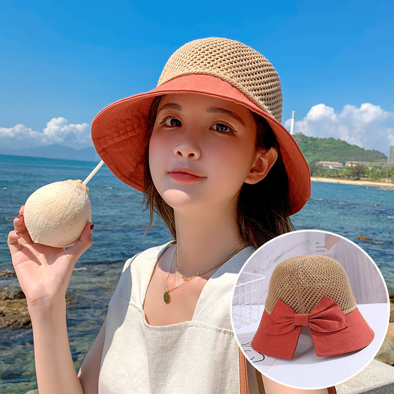 2023 factory newest fedora bow-tie female hats girls sun protection summer sun hat for women