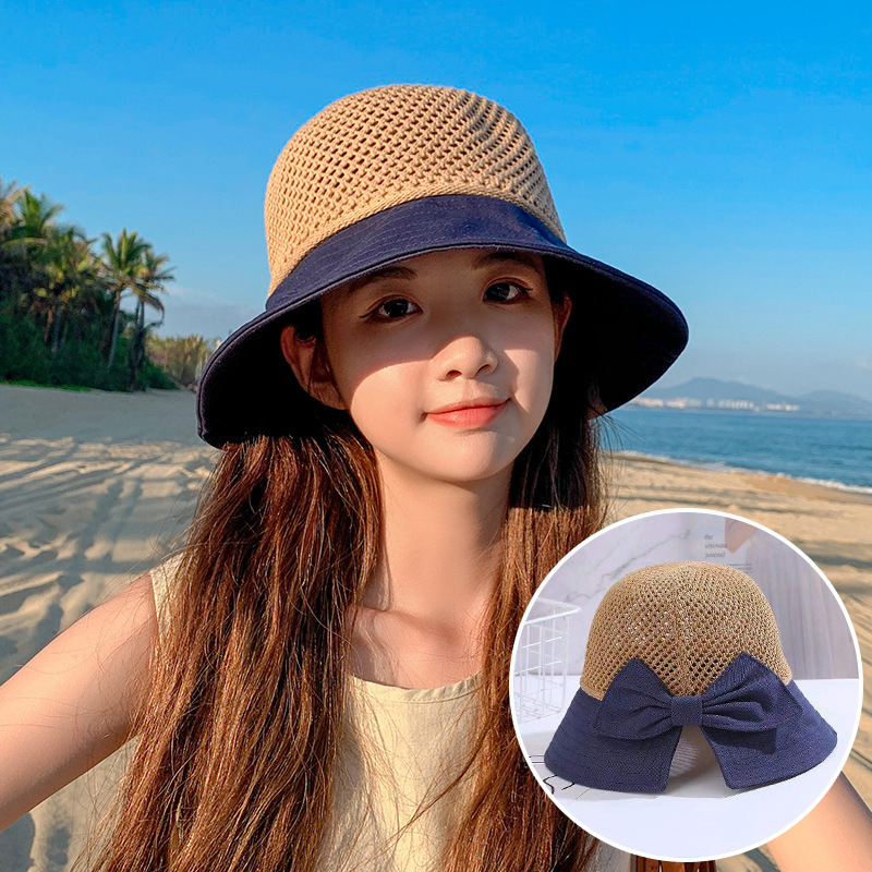 2023 factory newest fedora bow-tie female hats girls sun protection summer sun hat for women