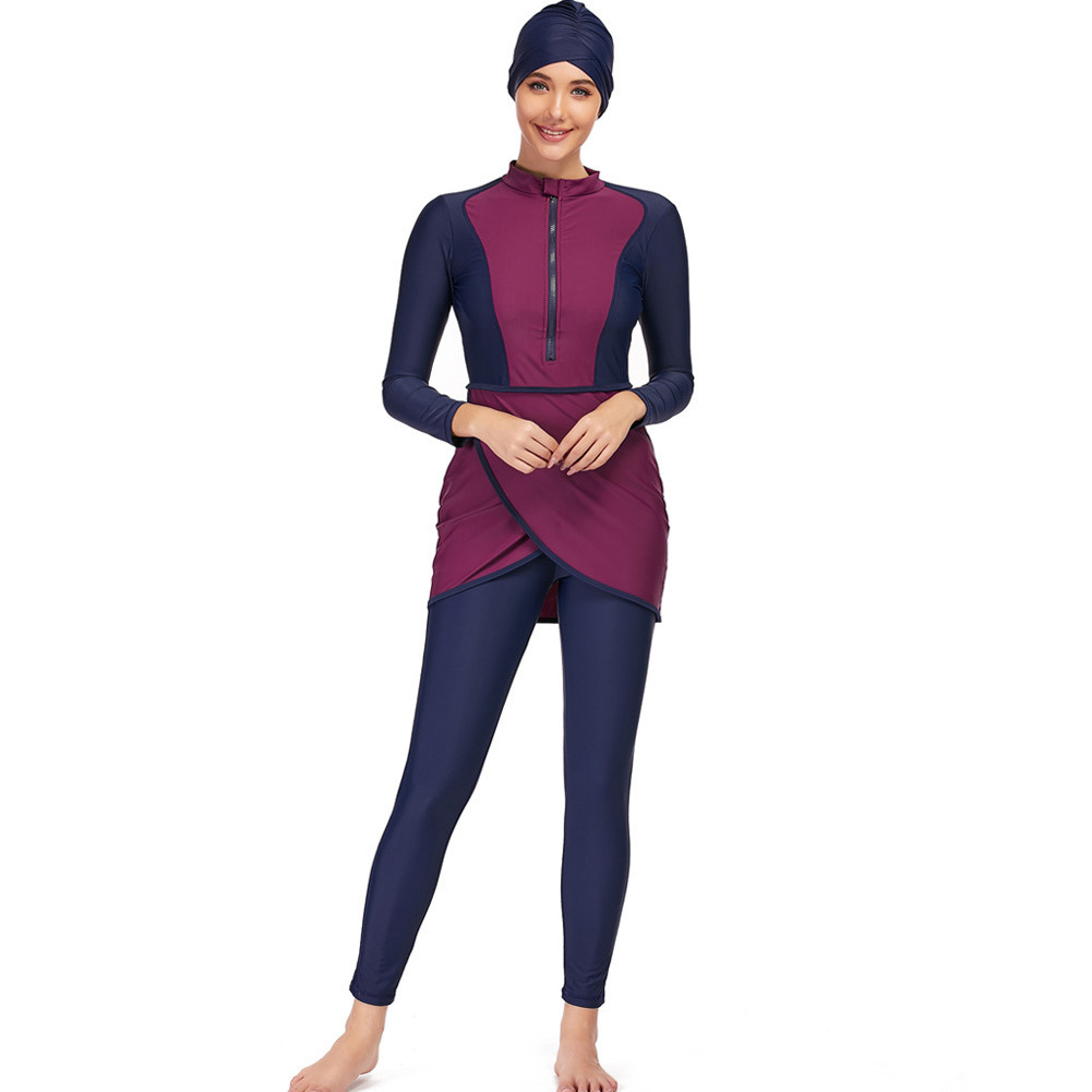 PASUXI 2023 Newest Wholesale Zipper Muslim Swimwear 3 pcs Full Coverage Hijab Islamic Swimsuit For Women