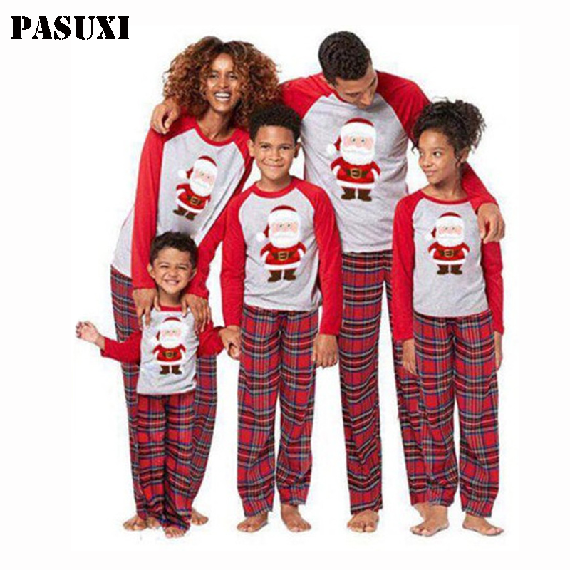 PASUXI Wholesale New Blank Christmas Pajamas Family Printed Long Sleeve Top And Plaid Pants Loungewear