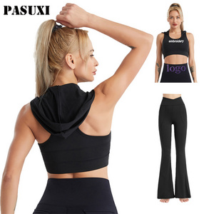 PASUXI Sport Yoga Bra For Women Seamless Gym Shirts Workout High Waist Legging Plus Size Fitness 2Pcs Sets