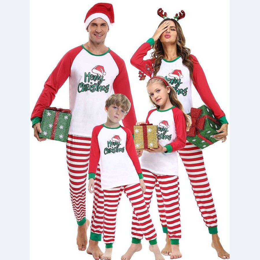 PASUXI Wholesale New Blank Christmas Pajamas Family Printed Long Sleeve Top And Plaid Pants Loungewear