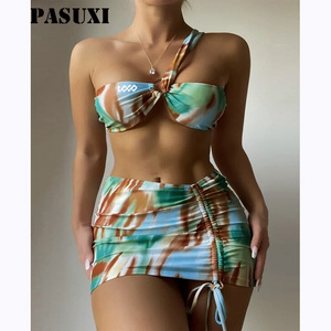 PASUXI 2023 Sexy One Shoulder Bikini Print Extreme Hot Girl Swimming Wear Bathing Suits Three Piece Swimsuit For Women