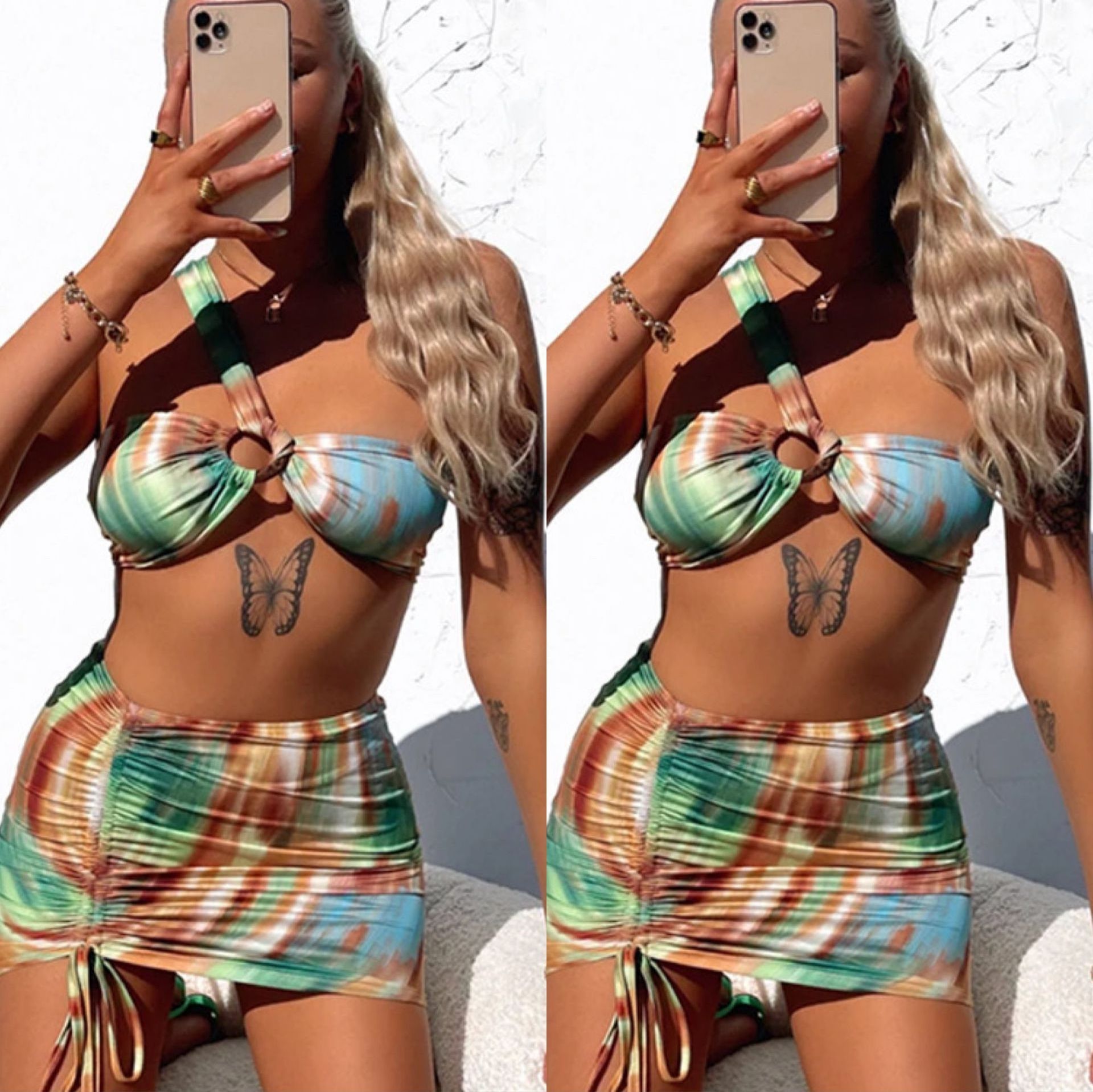 PASUXI 2023 Sexy One Shoulder Bikini Print Extreme Hot Girl Swimming Wear Bathing Suits Three Piece Swimsuit For Women