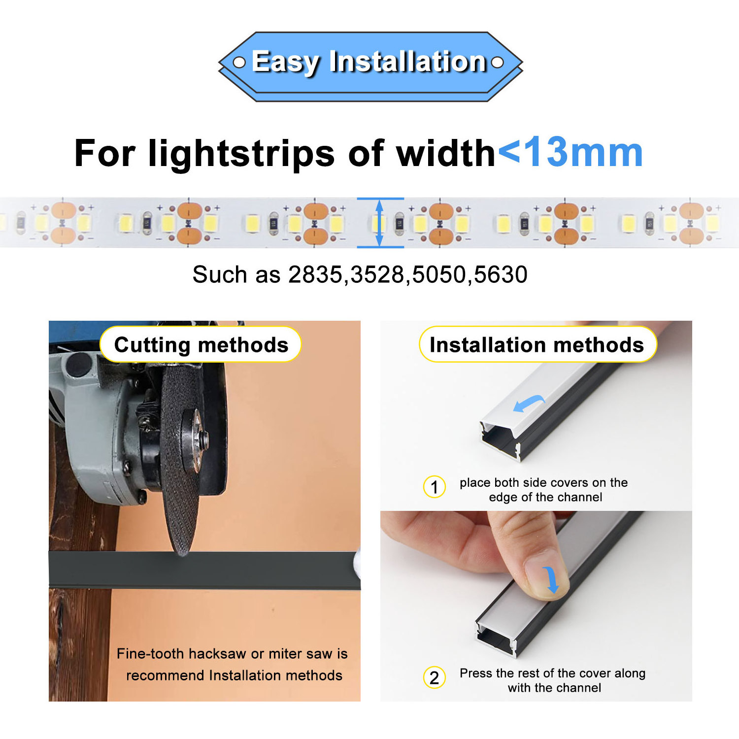 Square Recessed Mounted LED Aluminium Profile LED Strip Light Extruded Aluminium  Channel Diffuser LED Under Cabinet Lights