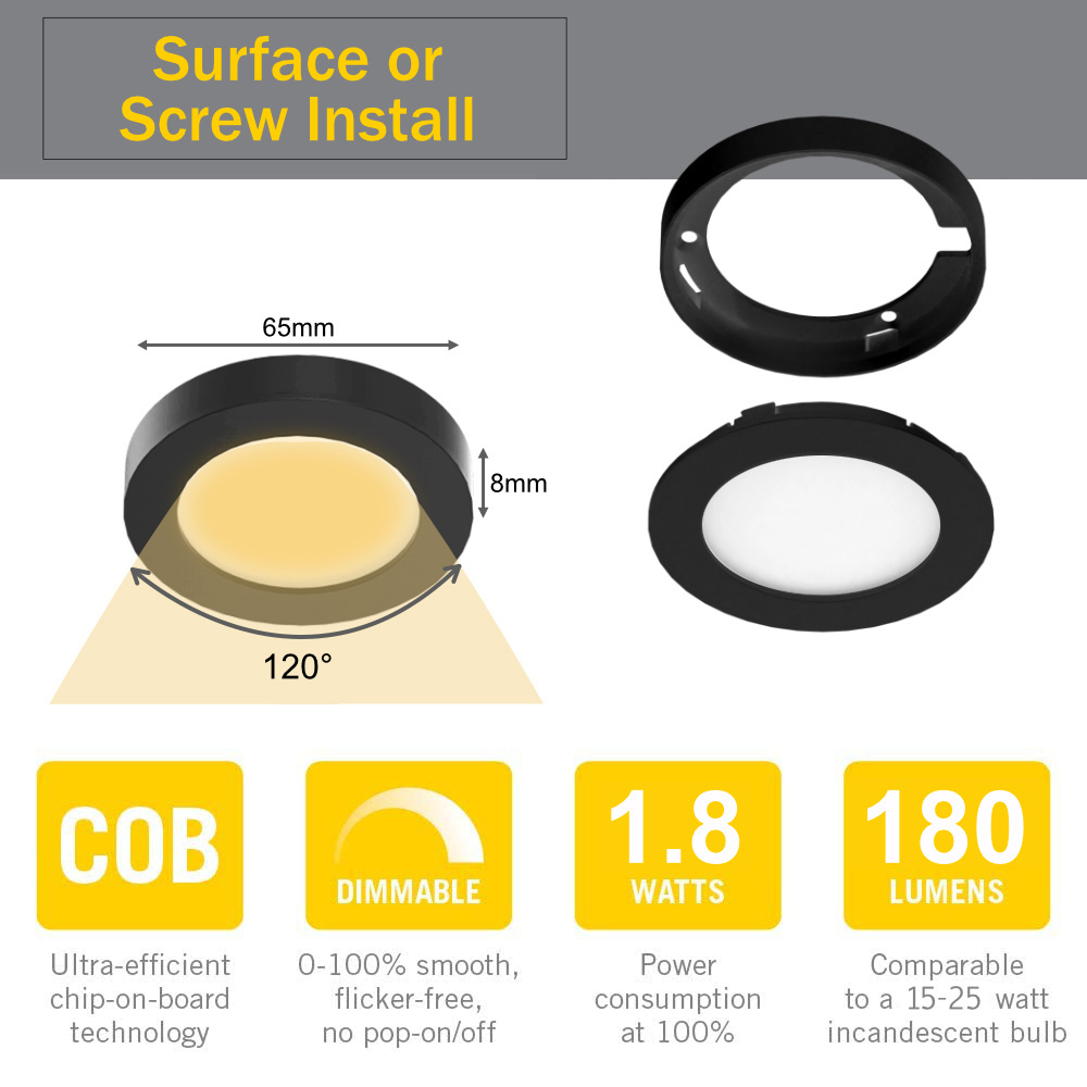 ETL CE Listed Ultra Thin LED Puck Light Recessed  Or Surface Mounted Mini Down Light  Under Cabinet Lighting