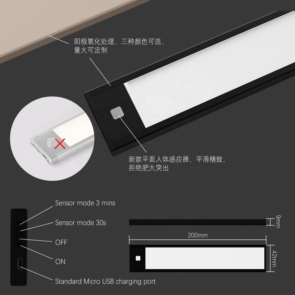 VST Battery Motion Sensor LED Closet Light USB Charging Cabinet Lighting Magnet Lamp