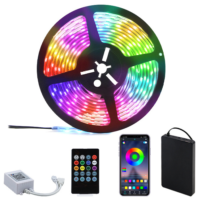 RGB LED Strip Lights IP65 LED Tape Light Sync Color Changing Strip Lights App Control RGB Strip with Rechargeable Power Bank