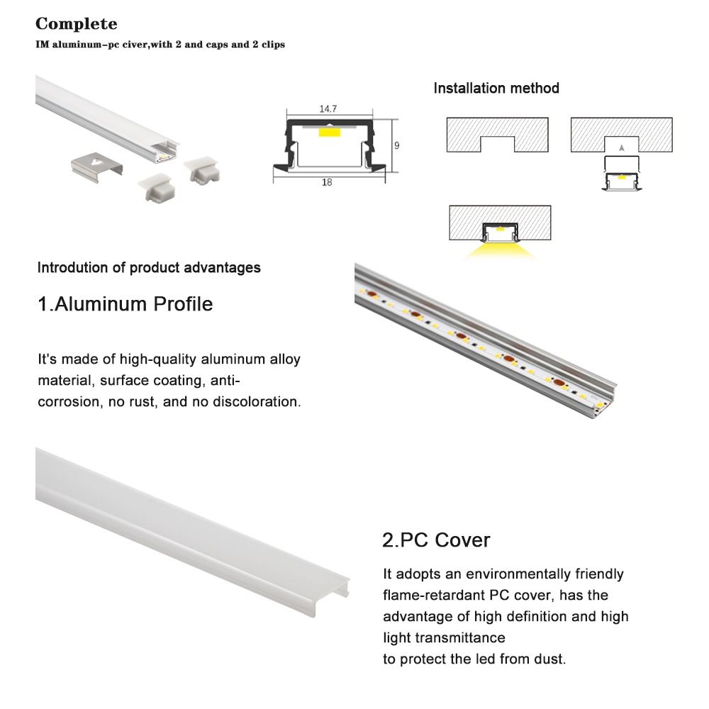 VST Super Quality Thin U Shape Recessed Profile Extruded Black Industrial Led Aluminum Profile