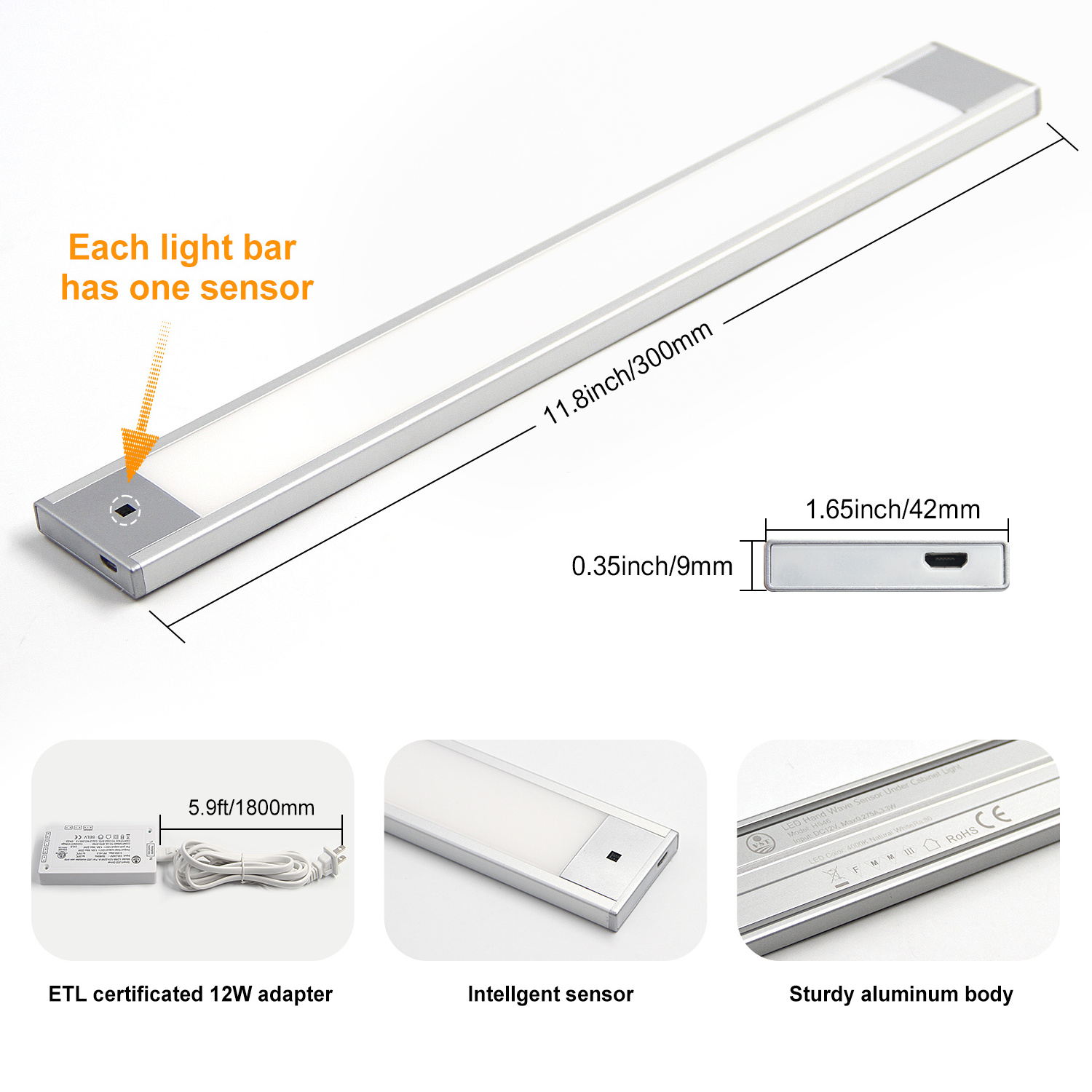 Magnetic Installation LED USB Rechargeable Battery Lights Wireless IR Door Sensor Smart Under Cabinet Night Light Frost Glass 80