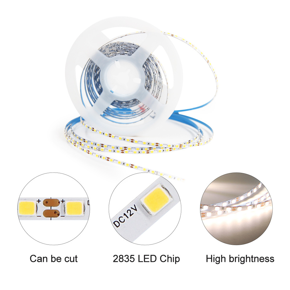 Ultra slim 4mm width 9.6w DC 24V Flexible LED strip light high brightness 140 LEDs SMD2835