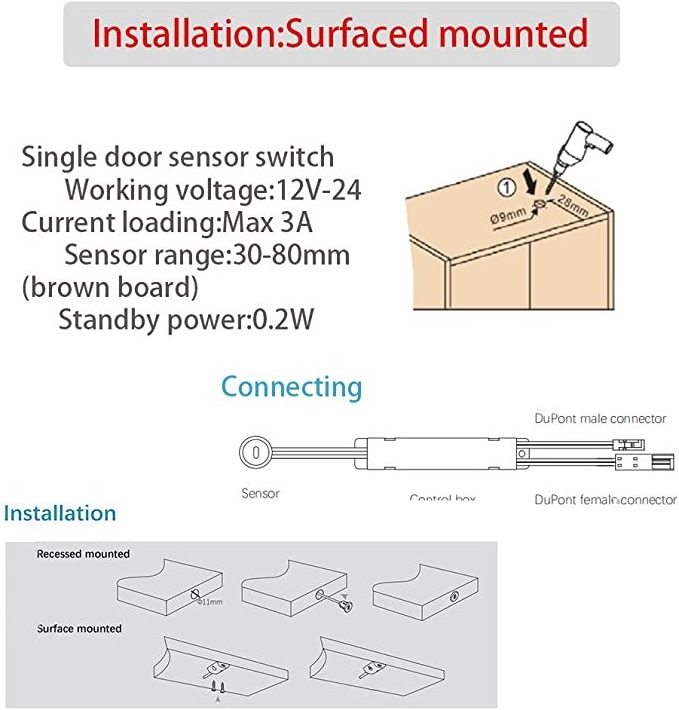 VST Light Sensor Switch LED Cabinet Double Door Smart  IR Sensor Switch Led Movement Detector Surface Mounted For Cabinet