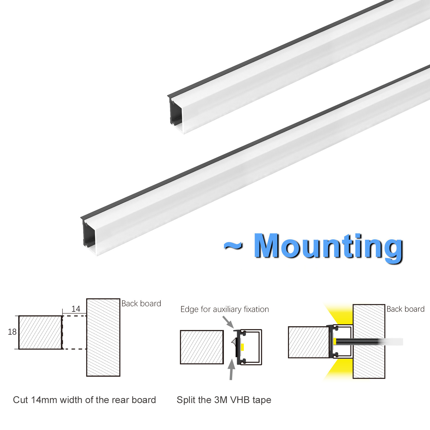 Double sides Shining aluminium led profile light furniture cabinet rear board background light